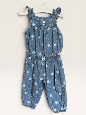 NWOT Carter’s Baby Girl Chambray Polka Dot Ruffle Jumpsuit Romper 3M Summer